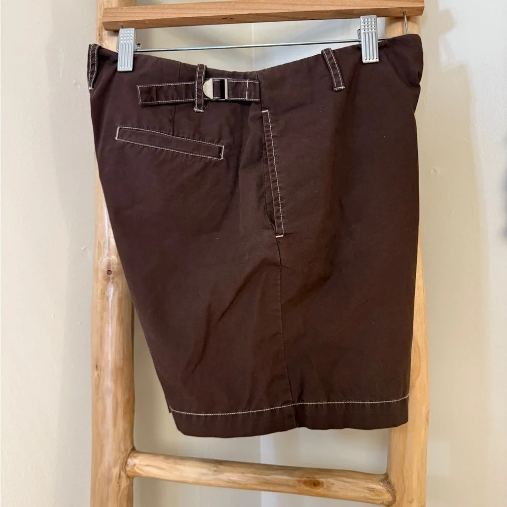 J Crew Brown Twill Shorts Brown Buckle Back Snap Front Size 0